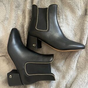 Coach TORRI BOOTIES Black Ankle Boots with Gold Trim